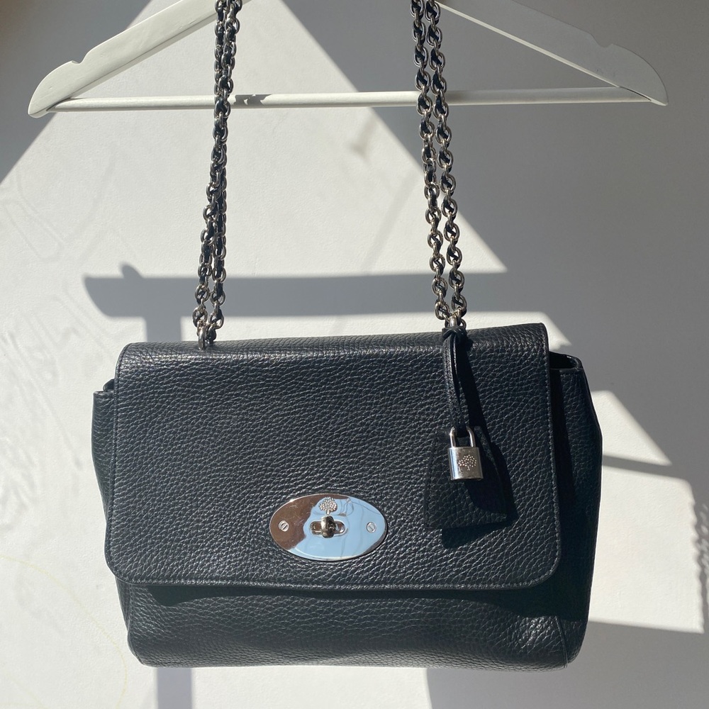 Mulberry Medium Lily Black Leather Silver Chain Designer Handbag Shoulder Bag